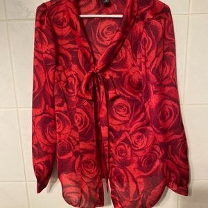 White House Black Market RedRoses Blouse Size 10